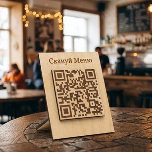 Фанерний QR стенд для сканування меню 9х7 см. 3021013416 фото